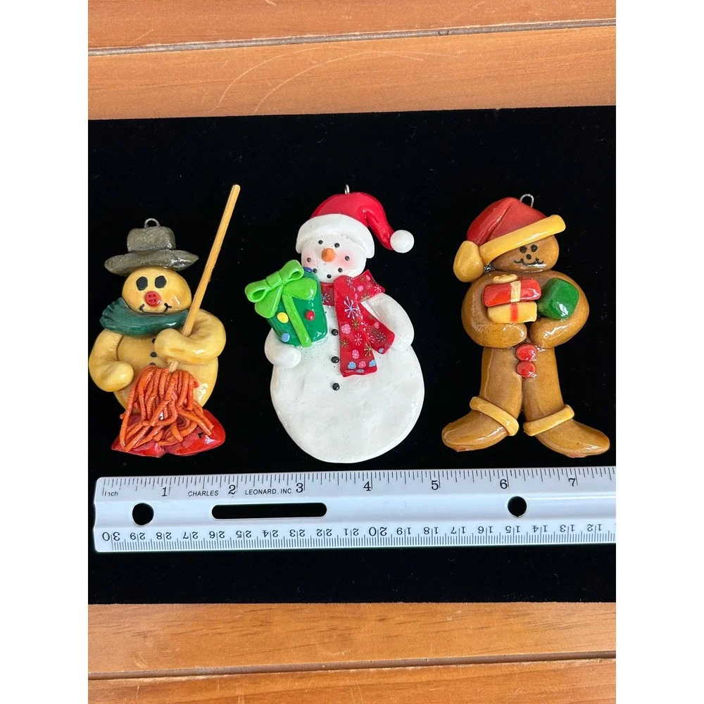 Lot 3 Vintage Christmas Dough/Clay‎ Ornaments Gingerbread Man, Snow Man